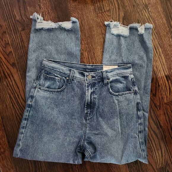 Wish List Jeans Women's Sz L Blue Denim Factory Distressed Straight High-Rise - Picture 5 of 6